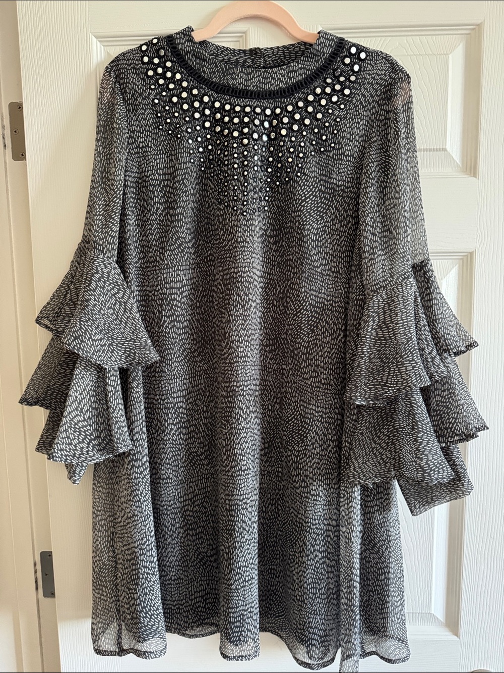 Anthropologie Ranna Gill Black and White Patterned Ruffle Sleeve Dress